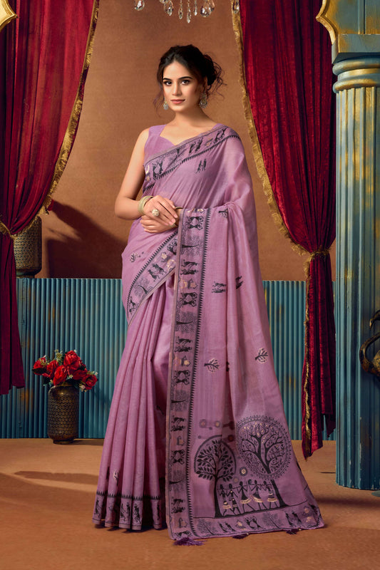 Jyoti Fashion Women's Lavender Modal Zari Woven Saree with Blouse