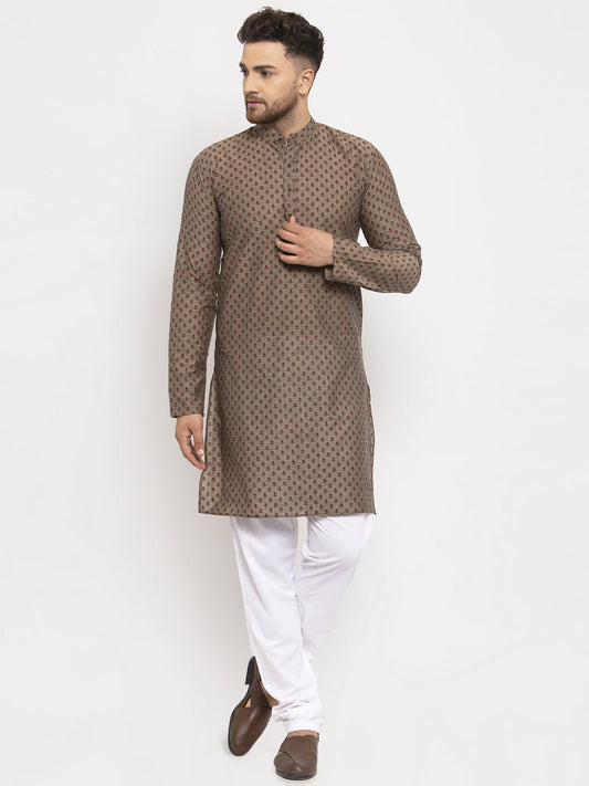 Jompers Men Grey Cotton Printed Kurta with Pyjamas