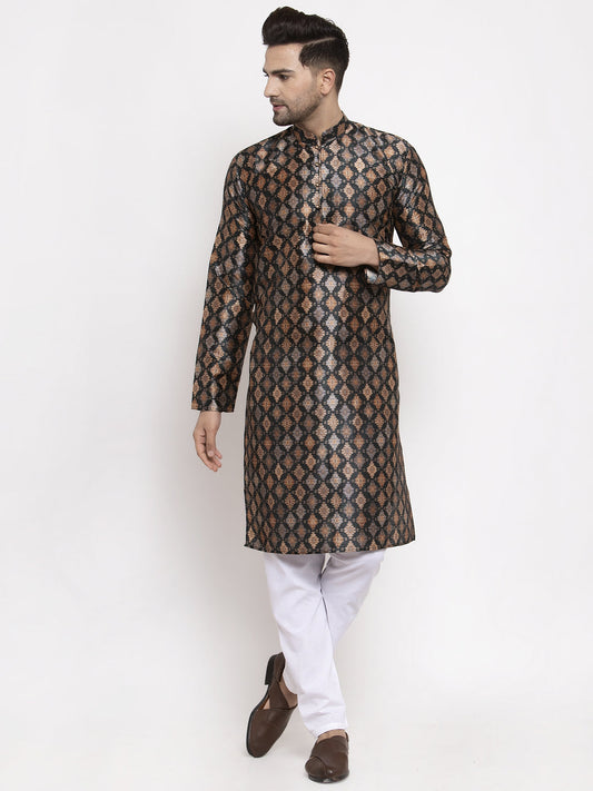 Jompers Men Black Printed Kurta with Pyjamas