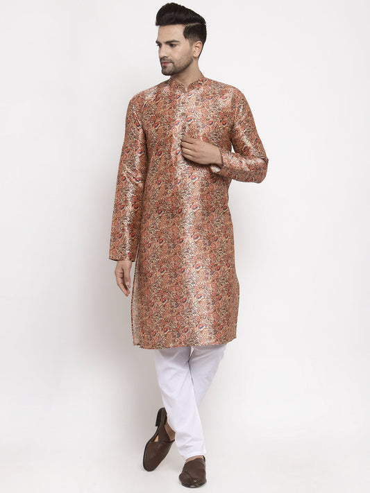 Jompers Men Golden Printed Kurta with Pyjamas