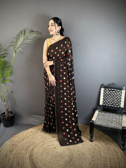 Joban Fashion Black Georgette Polka Dot Pattern Saree