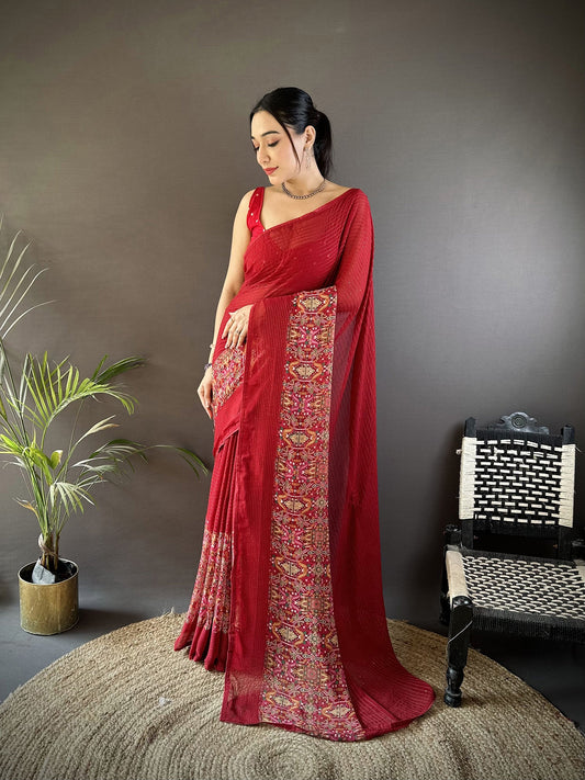 Joban Fashion Royal Red Georgette Attractive Foil Print Saree