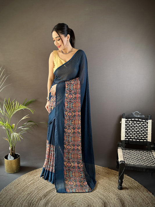 Joban Fashion Blue Georgette Attractive Foil Print Saree