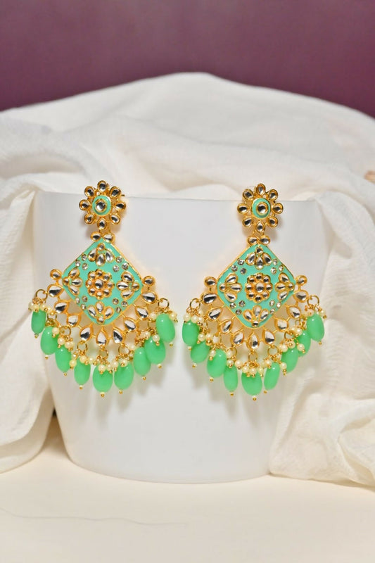 Sea Green And Gold Ethnic Meenakari Enamel Jhumki Earrings By House of Ree House of Ree