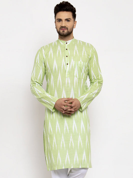 Jompers Men Lime Green Woven Design Ikkat Straight Kurta Only