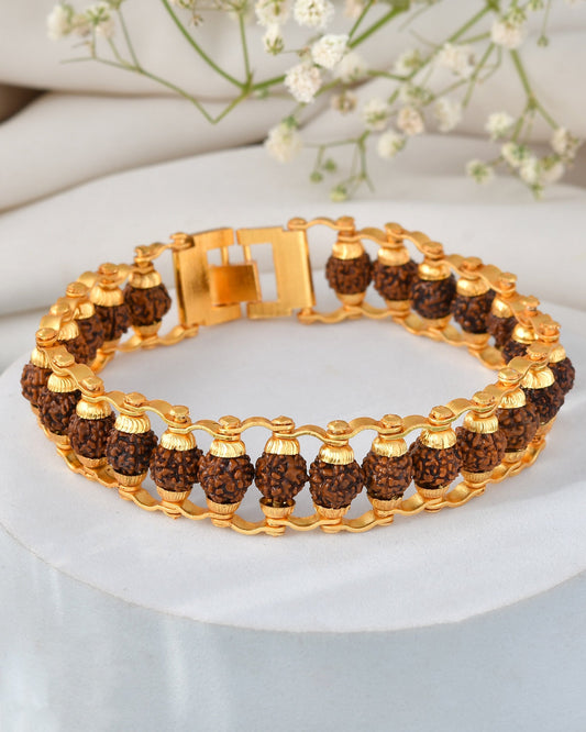 Jewels Nest Elegant Gold-Polished Rudraksha Bracelet | Grab2Buy
