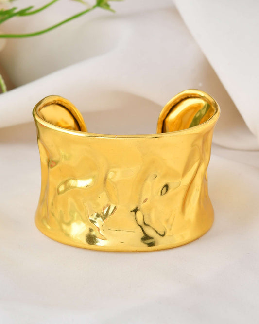 Jewels Nest Ripple Texture Wide Gold Cuff Bracelet