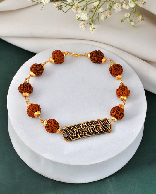 Jewels Nest Spiritual Rudraksha & Gold-Polished Bracelet Jewels Nest