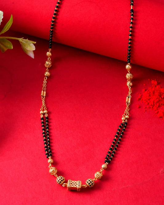Jewels Nest Gold-Plated Traditional Double-Line Mangalsutra with Barrel Pendant