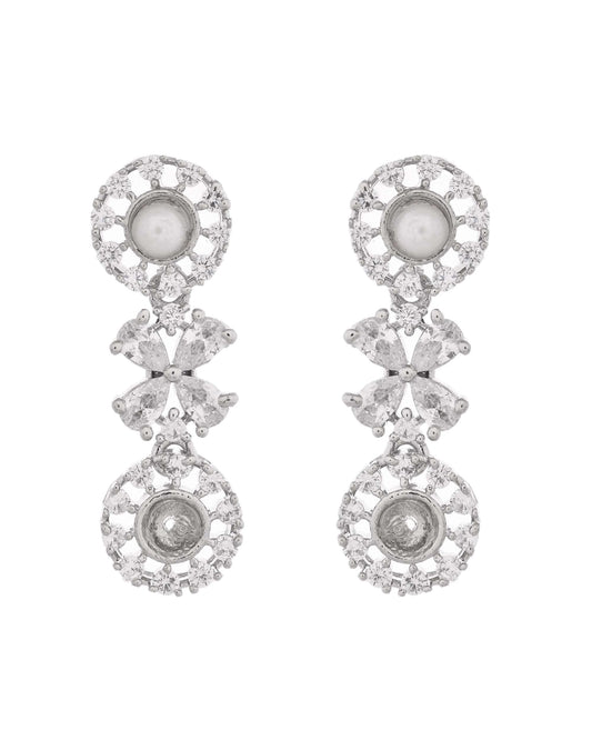 Jewels Nest Silver-Plated Pearl & American Diamond Floral Necklace Set | Grab2Buy