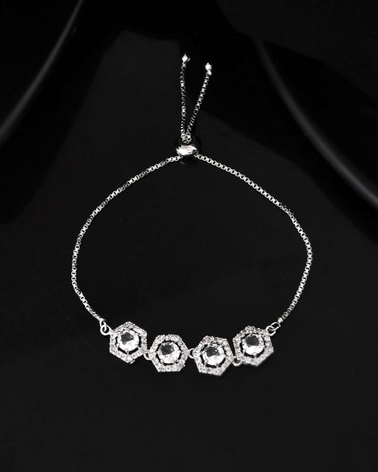 Jewels Nest Classic White Diamond-Style Adjustable Bracelet For Women