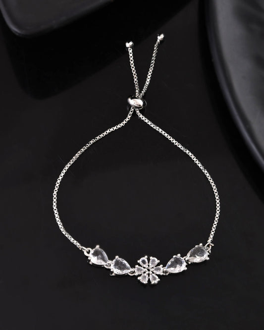 Jewels Nest Classic White Floral Diamond-Style Adjustable Bracelet