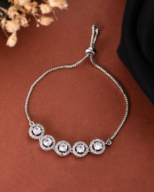 Jewels Nest Silver Plated White Stone Circle Design Bracelet