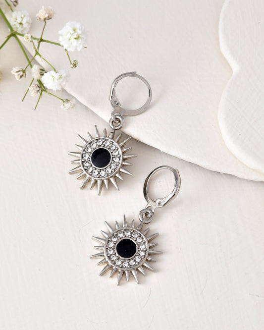 Jewels Nest Stainless Steel Evil Eye Sunburst Dangle Earrings with Crystal Embellishments Jewels Nest