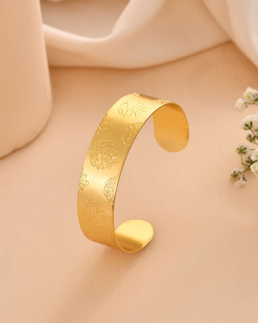 Jewels Nest Gold-Tone Engraved Wide Cuff Bangle For Women