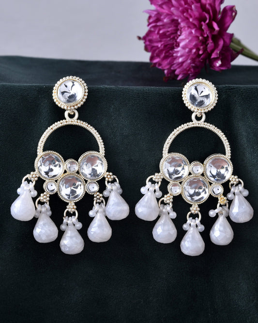 Jewels Nest Gold-Polished Hoop Earrings with Kundan and Pearl Hangings Jewels Nest
