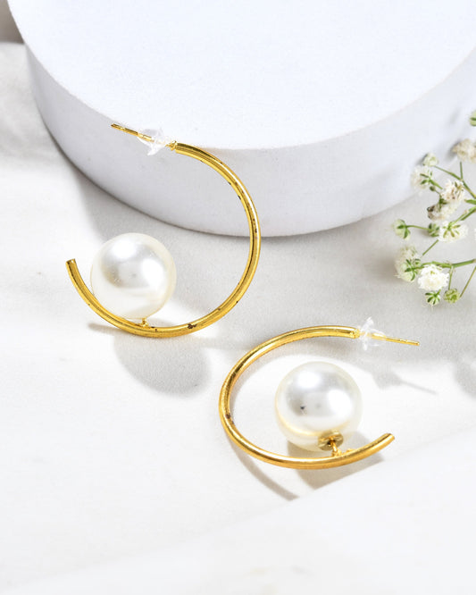 Jewels Nest Golden Halo Pearl Hoops | Grab2Buy