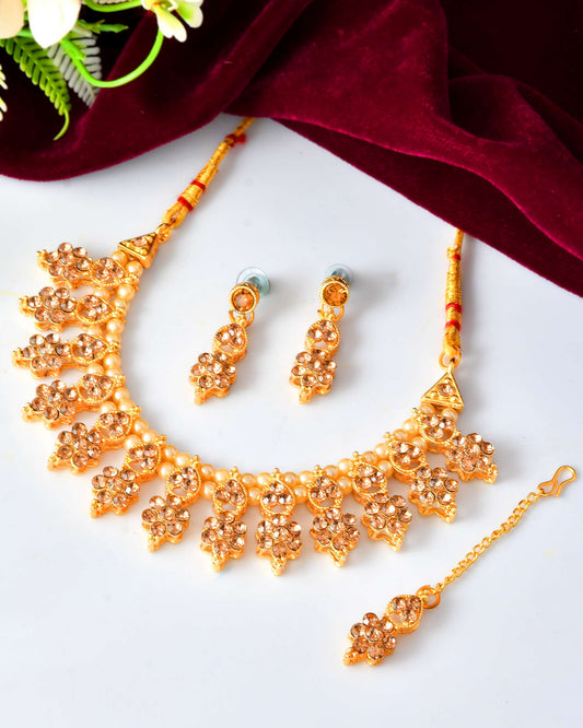 Jewels Nest Traditional Golden Kundan Pearl Necklace with Antique Brown Stones – Festive & Bridal Wear | Grab2Buy