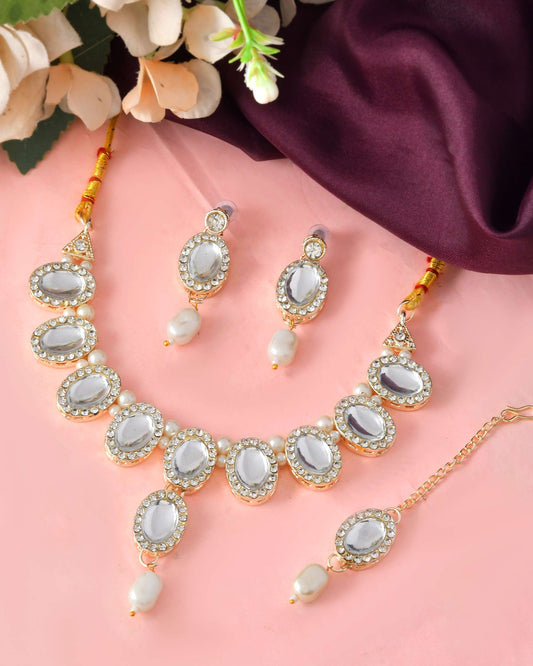 Jewels Nest Elegant White Stone & Pearl Choker Necklace Set with Earrings – Bridal & Festive Wear | Grab2Buy