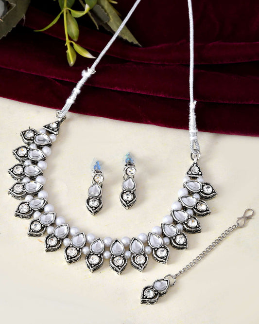 Jewels Nest Oxidised Silver-Plated Bridal Choker Jewellery Set Jewels Nest