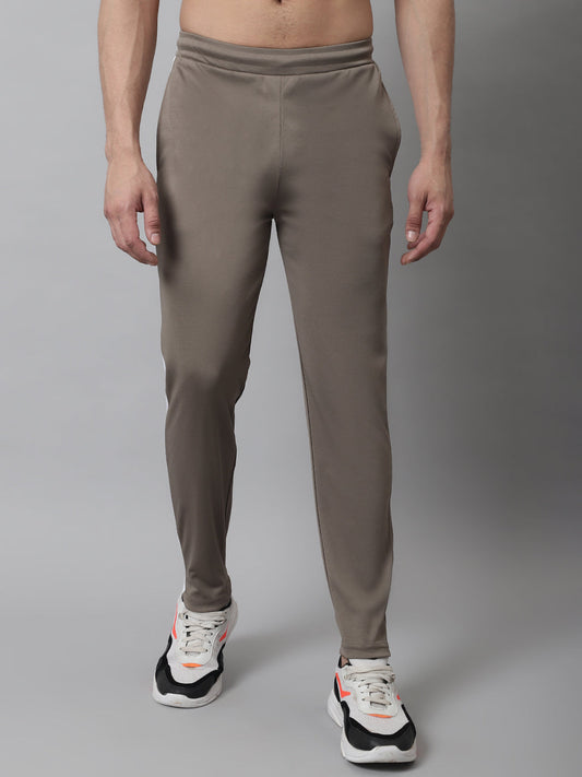 Jainish Men's Brown and White Striped Streachable Lycra Trackpants