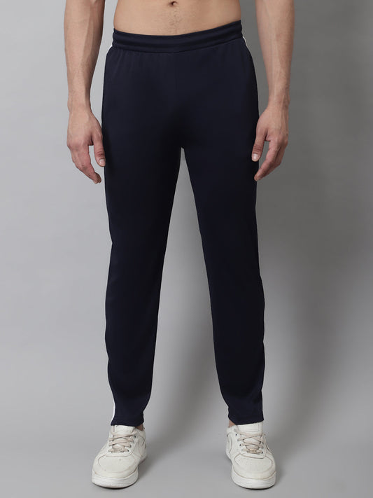 Jainish Men's Navy Blue and White Striped Streachable Lycra Trackpants