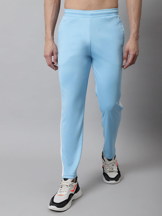 Jainish Men's Sky Blue and White Striped Streachable Lycra Trackpants