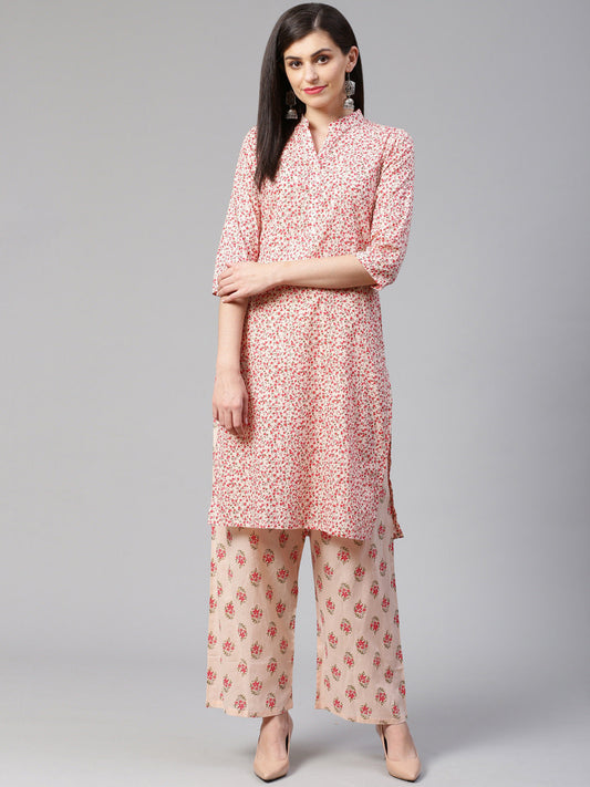 Jompers Women Pink Floral Printed Kurta with Palazzos