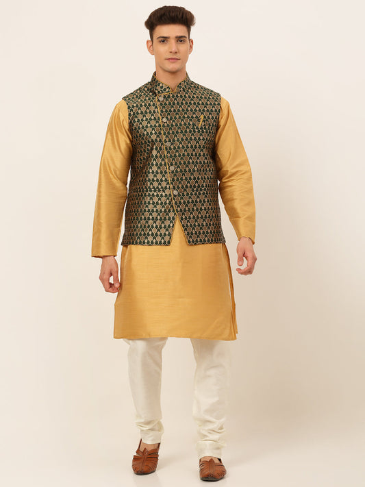 Jompers Men's Solid Kurta Pyjama With Nehru Jacket - DOlive