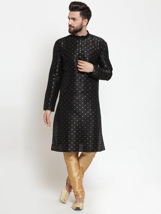 Jompers Men's Self Design Kurta with Pyjamas - Black
