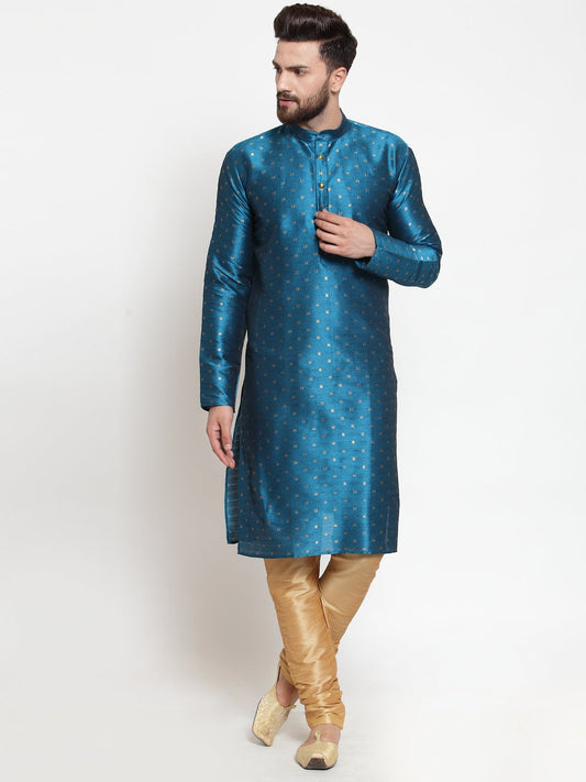Jompers Men's Self Design Kurta with Pyjamas - Sky Blue