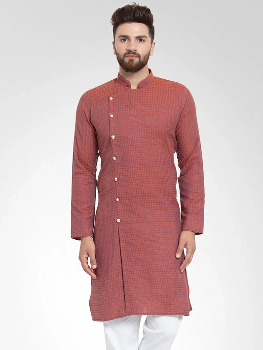 Jompers Men's Red Self Design Kurta Only