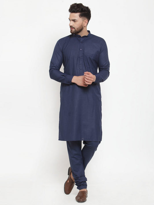 Jompers Men Navy-Blue Solid Kurta with Churidar
