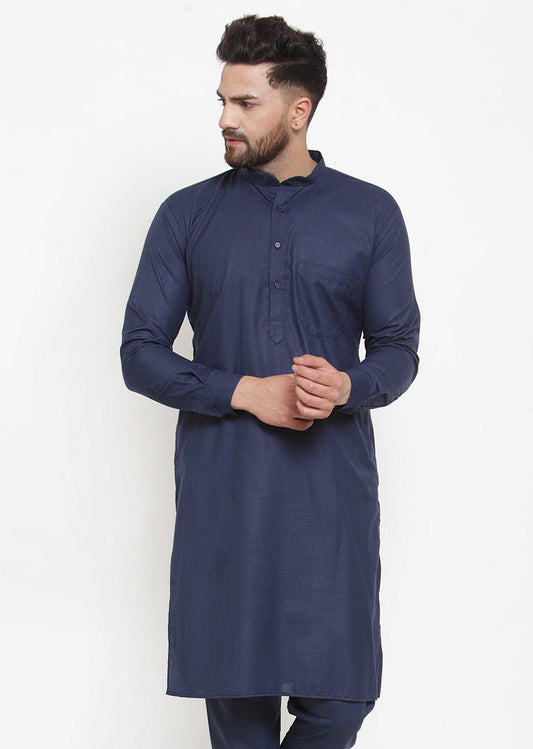 Jompers Men Navy-Blue Solid Kurta Only