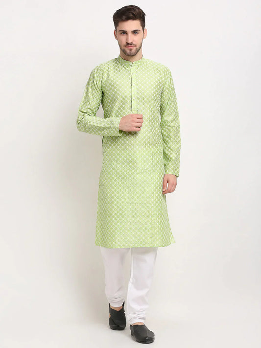 Jompers Men's Green Chikankari Kurta with Churidar