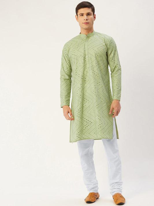 Jompers Men's Pista Embroidered Mirror Work Kurta Only