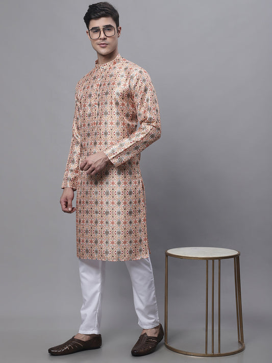 Jompers Men's Peach Digital Printed Kurta Pyjama Set
