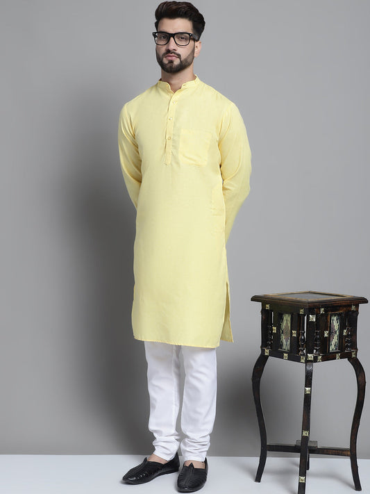 Jompers Men's Solid Pure Cotton Kurta With Pyjamas - Yellow