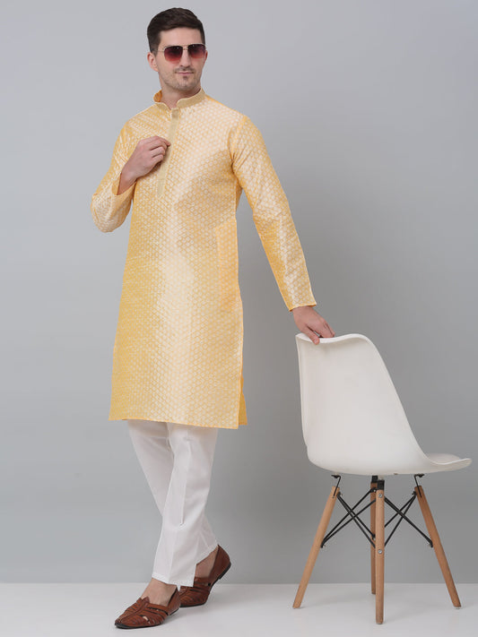 Jompers Men's Golden Collar Embroidered Kurta with Pyjama