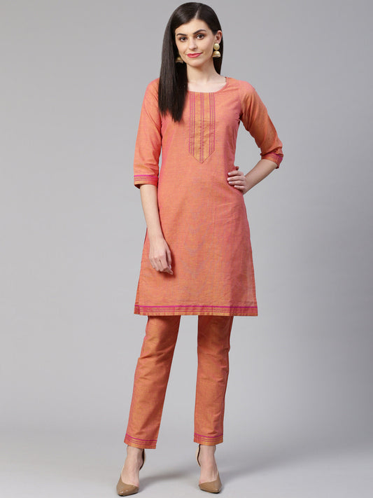 Jompers Women Pink Yoke Design Kurta with Trousers