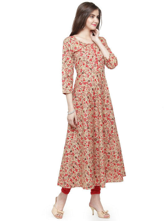 Jompers Women Red & Beige Printed A-Line Kurta - Grab2buy
