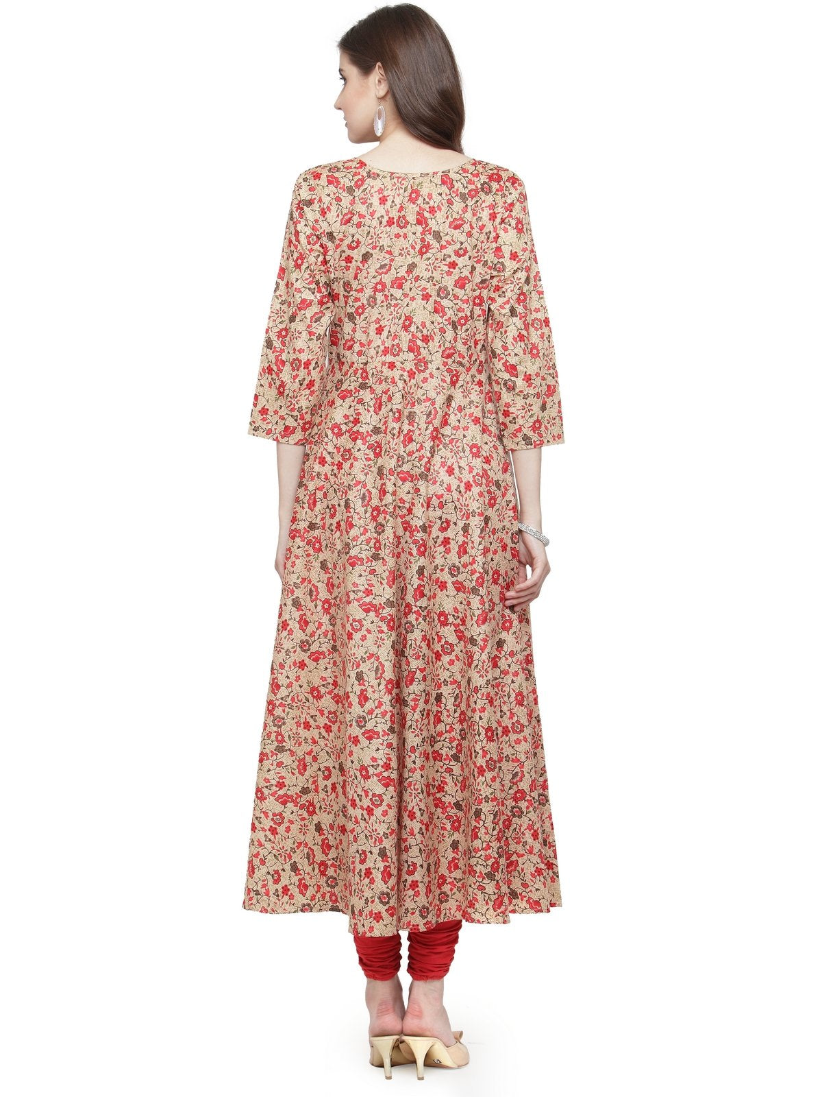 Jompers Women Red & Beige Printed A-Line Kurta - Grab2buy