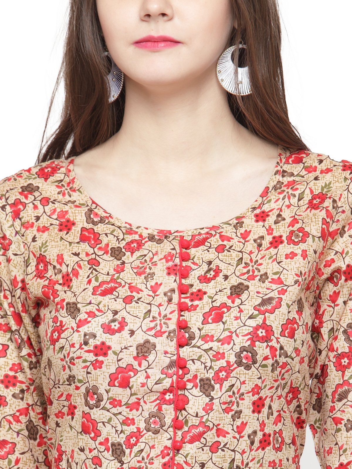Jompers Women Red & Beige Printed A-Line Kurta - Grab2buy