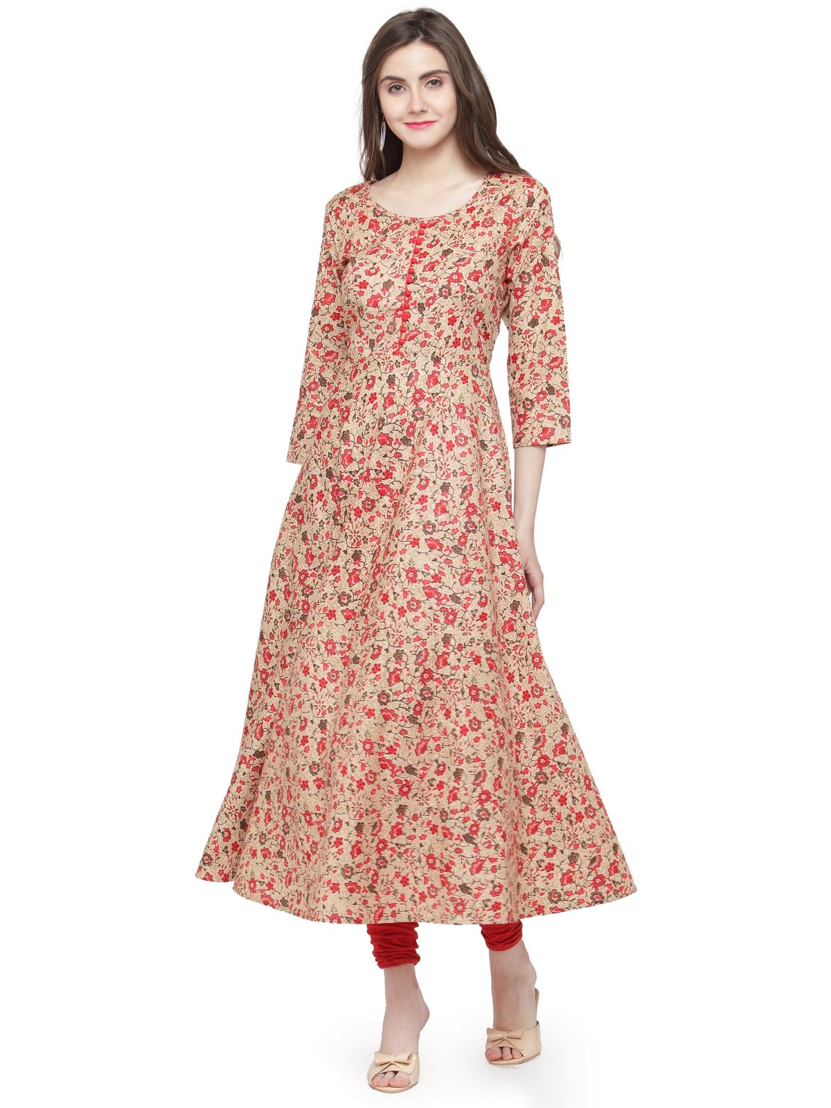 Jompers Women Red & Beige Printed A-Line Kurta - Grab2buy