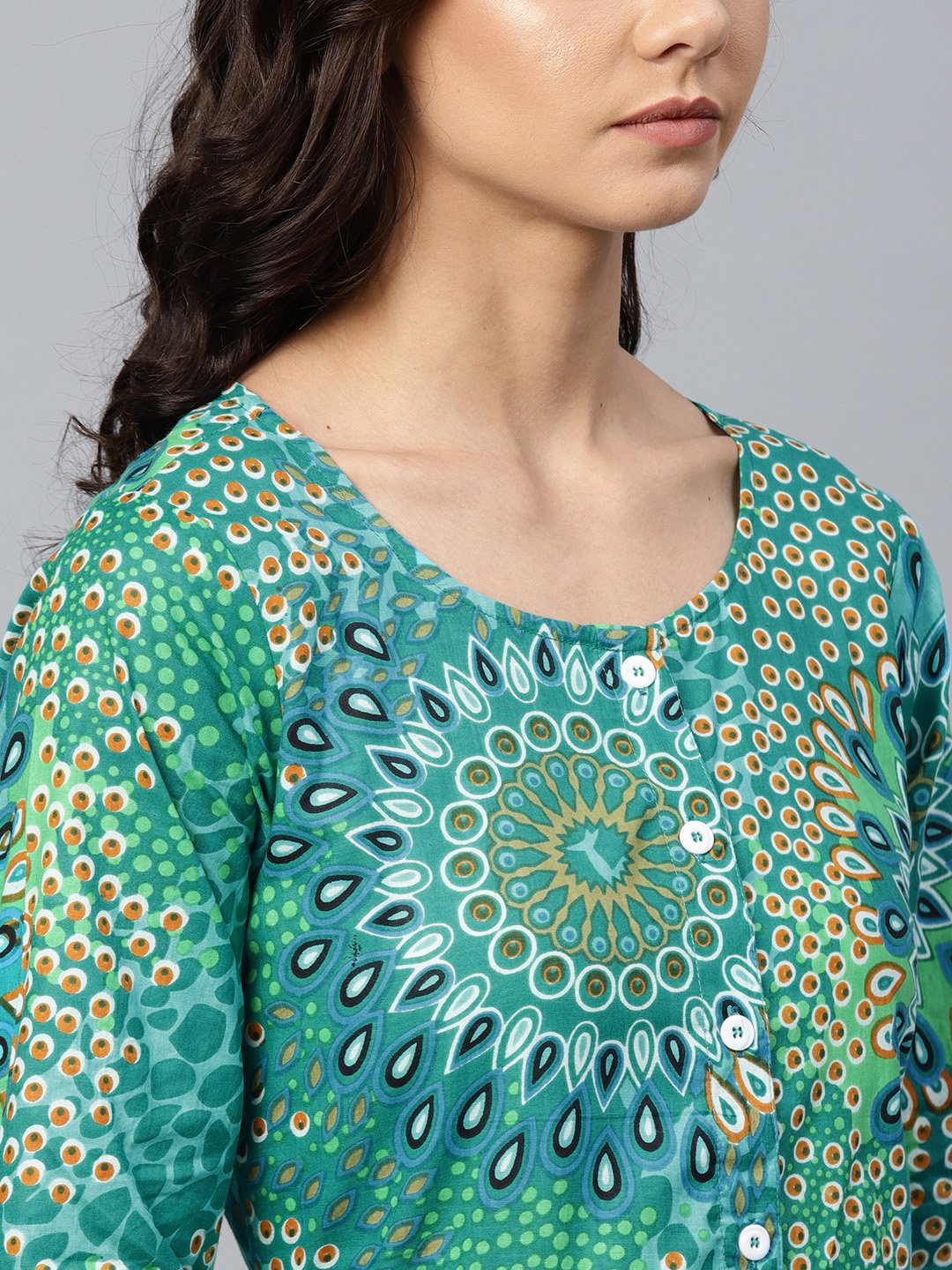 Jompers Women Green & White Printed Flared Kurta - Grab2buy
