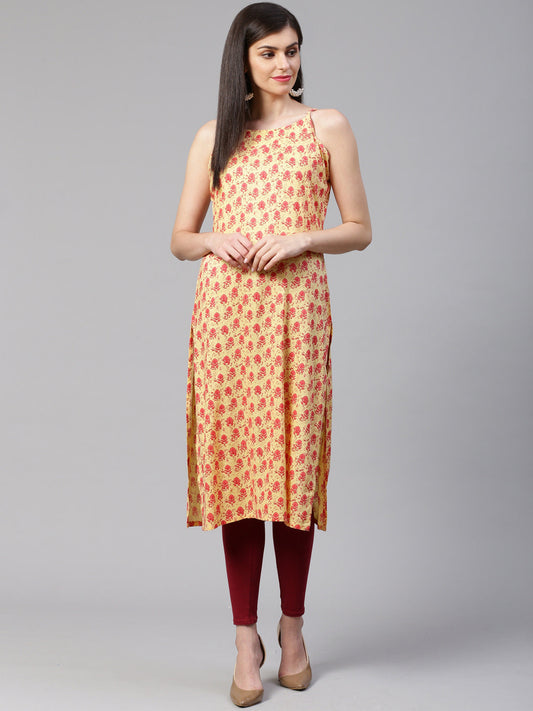 Jompers Women Yellow Printed Straight Kurta
