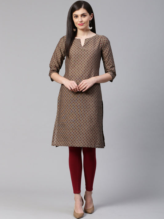 Jompers Women Grey & Maroon Printed Straight Kurta