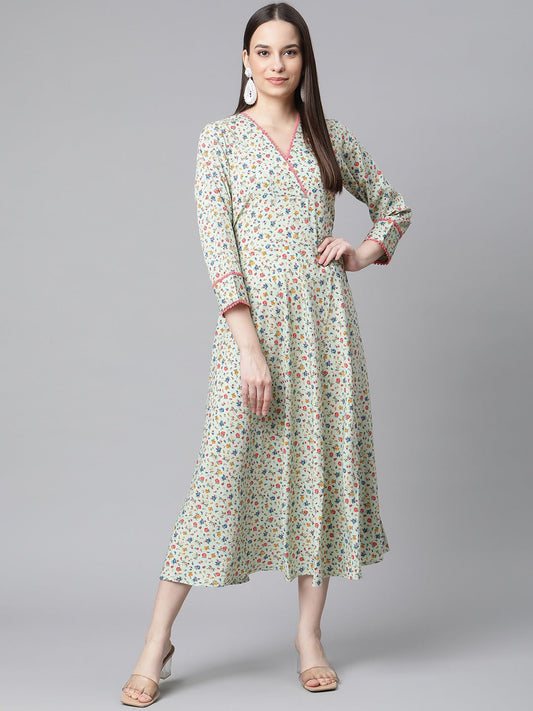 Jompers Women Green Floral printed A-Line kurta