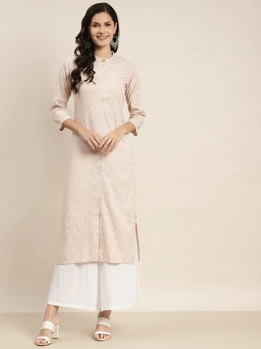Jompers Women's Ethnic Motifs Printed Lurex Kurta - Brown