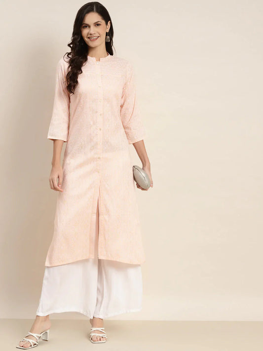 Jompers Women's Ethnic Motifs Printed Lurex Kurta - Orange